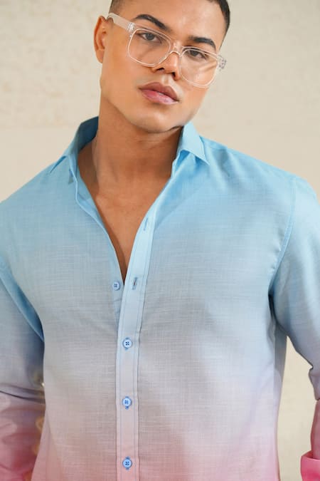 Eleven Brothers_Blue Linen Pastel Drift Shirt _Online_at_Aza_Fashions