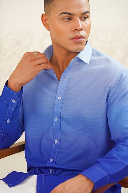 Buy_Eleven Brothers_Blue Linen Mirage Shirt _Online_at_Aza_Fashions