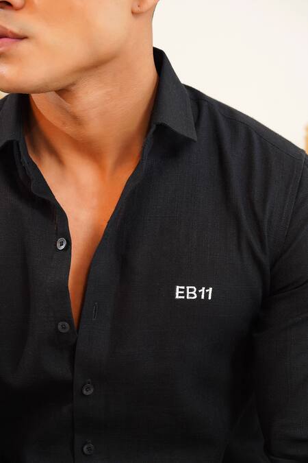 Eleven Brothers_Black Linen Embroidery Dark Horse Shirt _Online_at_Aza_Fashions