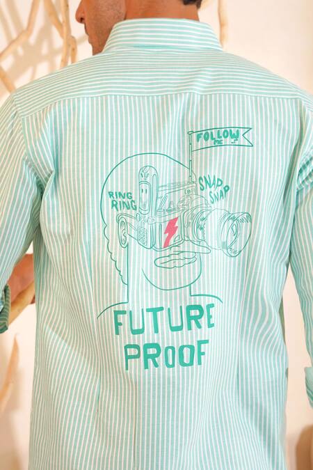 Eleven Brothers_Green Oxford, Cotton Future Proof Shirt_Online_at_Aza_Fashions