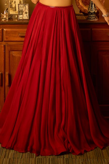 Krishna Padia Maroon Crepe, Organza Embroidery Halter Neck Hand Lehenga Set Online at Aza Fashions Krishna Padia_Maroon Crepe, Organza Embroidery Halter Neck Hand Lehenga Set _Online_at_Aza_Fashions