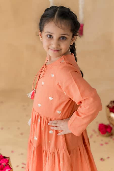 MR Brat_Orange Cotton Tiered Malmal Kurta Set _Online_at_Aza_Fashions