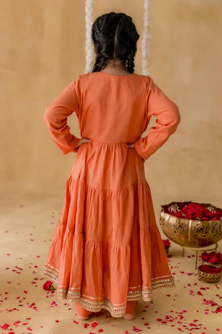 MR Brat Orange Tiered Malmal Kurta Set 