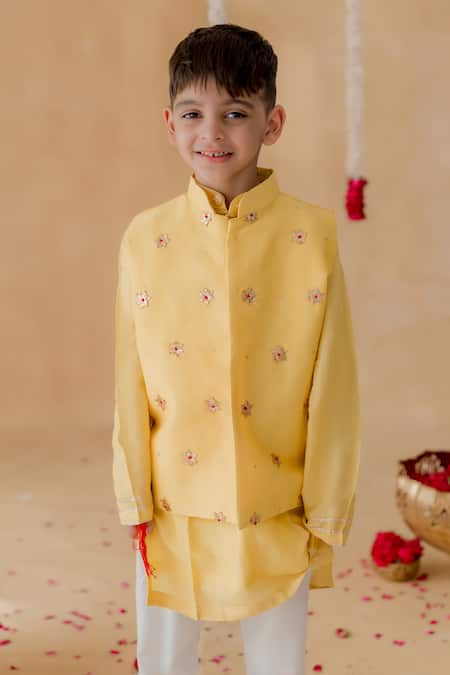 MR Brat Yellow Starburst Nehru Jacket Set 