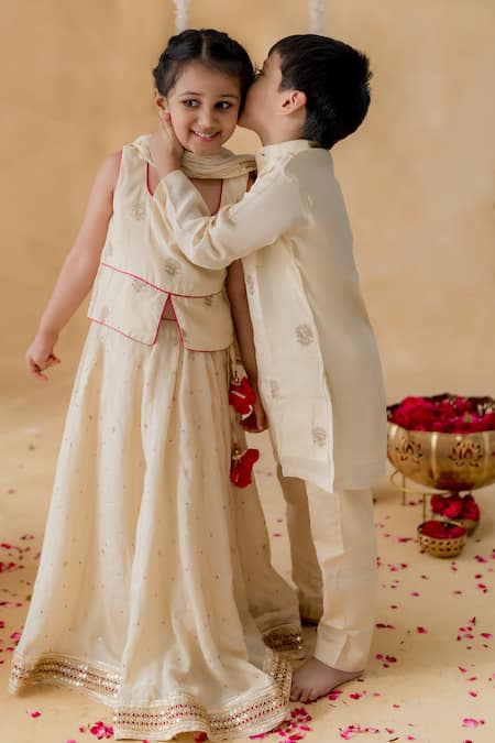 MR Brat_Off White Muslin Sequins _at_Aza_Fashions