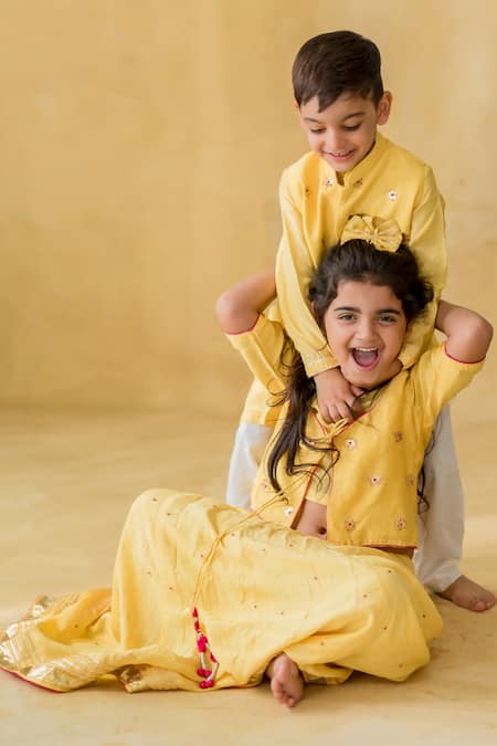 Shop MR Brat Yellow Muslin, Cotton, Chanderi Mulsin Online at Aza Fashions Shop_MR Brat_Yellow Muslin, Cotton, Chanderi Mulsin _Online_at_Aza_Fashions