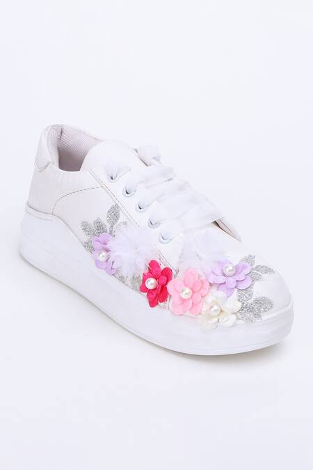 Shop_The Saree Sneakers_White Blossom Belle Sneakers _Online_at_Aza_Fashions