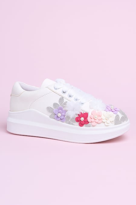 The Saree Sneakers_White Blossom Belle Sneakers _at_Aza_Fashions