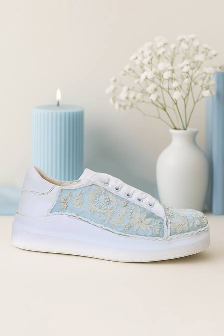 The Saree Sneakers_Sky Blue Dream Designer _at_Aza_Fashions