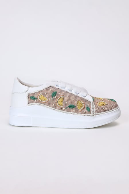 The Saree Sneakers_Beige Lemon Zest Sneakers _Online_at_Aza_Fashions