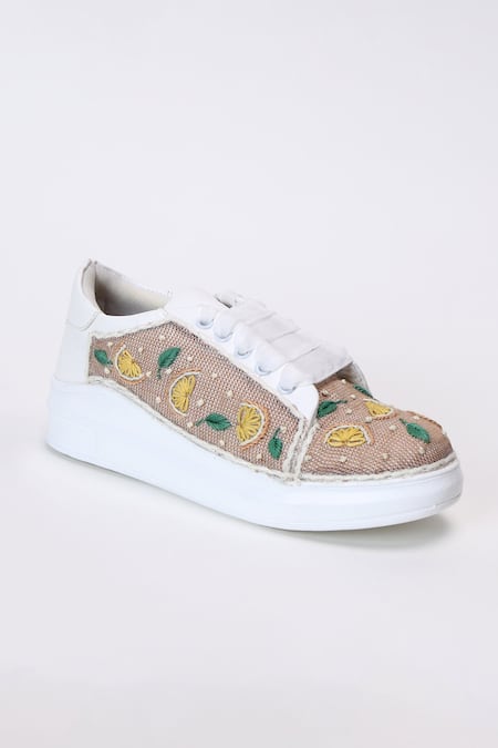 Buy_The Saree Sneakers_Beige Lemon Zest Sneakers _Online_at_Aza_Fashions