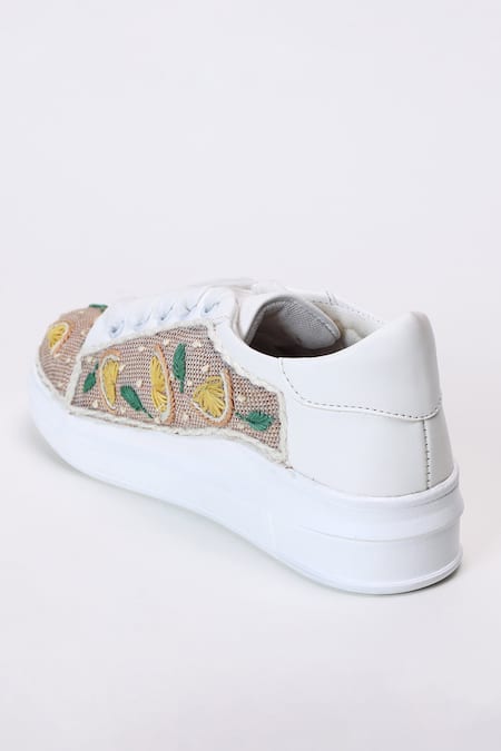 Shop_The Saree Sneakers_Beige Lemon Zest Sneakers _Online_at_Aza_Fashions