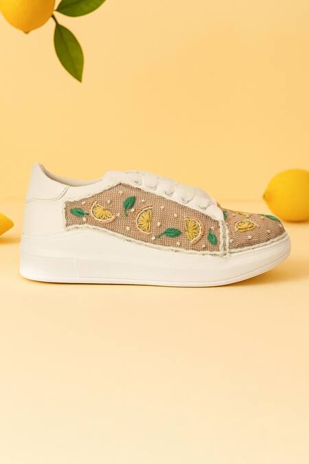 The Saree Sneakers_Beige Lemon Zest Sneakers _at_Aza_Fashions
