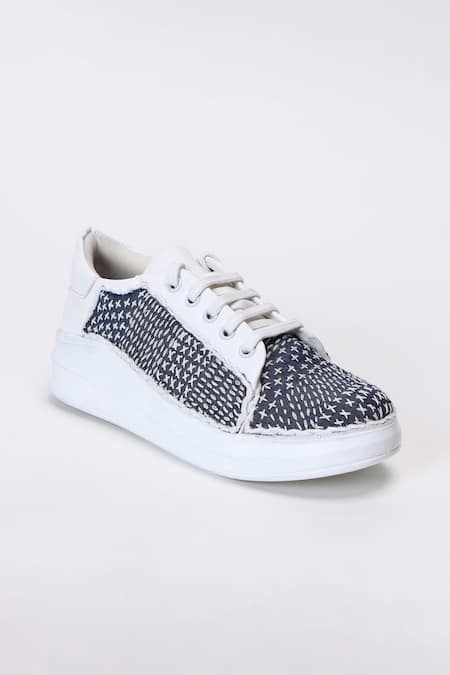 Shop_The Saree Sneakers_Blue Denim Katha Sneakers _Online_at_Aza_Fashions