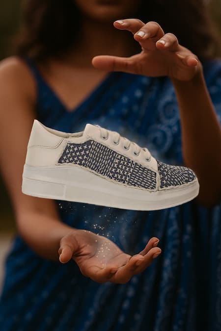 Shop_The Saree Sneakers_Blue Denim Katha Sneakers 