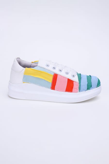 Shop_The Saree Sneakers_Multi Color Patchwork Sneakers _Online_at_Aza_Fashions