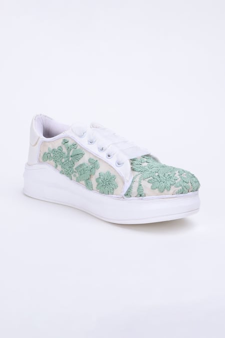 Buy_The Saree Sneakers_Mint Bloom Sneakers _Online_at_Aza_Fashions