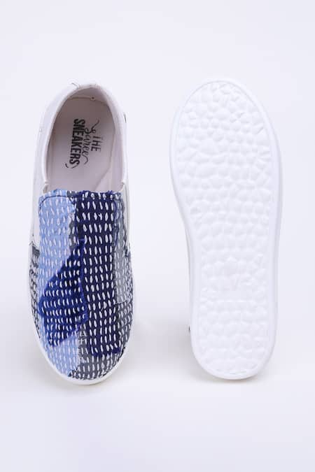 The Saree Sneakers Blue Kantha Patchwork Slip-on Sneakers 