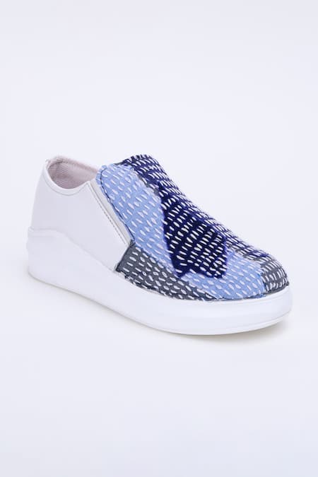 Buy_The Saree Sneakers_Blue Kantha Patchwork Slip-on Sneakers 
