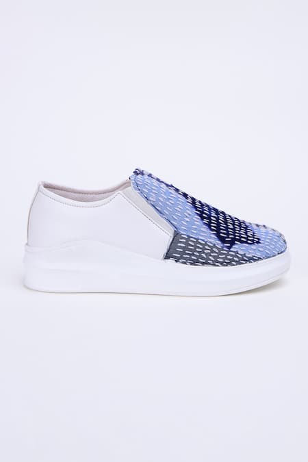 Shop_The Saree Sneakers_Blue Kantha Patchwork Slip-on Sneakers 