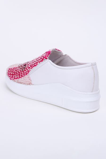 The Saree Sneakers_Pink Kantha Patchwork Slip-on Sneakers _Online_at_Aza_Fashions
