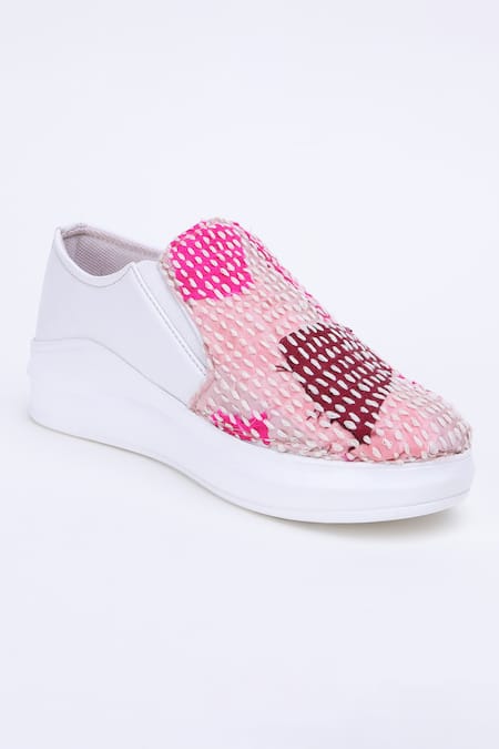Shop_The Saree Sneakers_Pink Kantha Patchwork Slip-on Sneakers _Online_at_Aza_Fashions