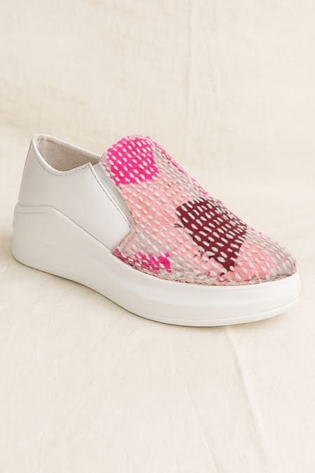The Saree Sneakers Pink Kantha Patchwork Slip-on Sneakers 