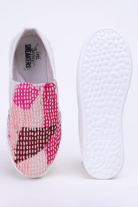 The Saree Sneakers Pink Kantha Patchwork Slip-on Sneakers 