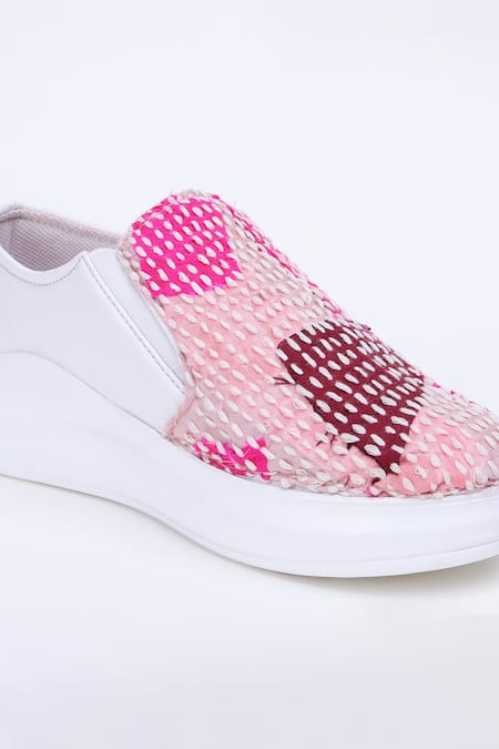 Shop_The Saree Sneakers_Pink Kantha Patchwork Slip-on Sneakers 