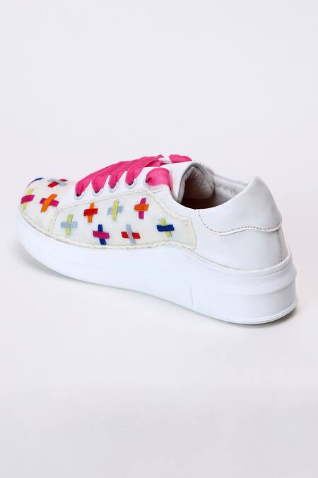 Buy_The Saree Sneakers_White Colored Cross Sneakers _Online_at_Aza_Fashions