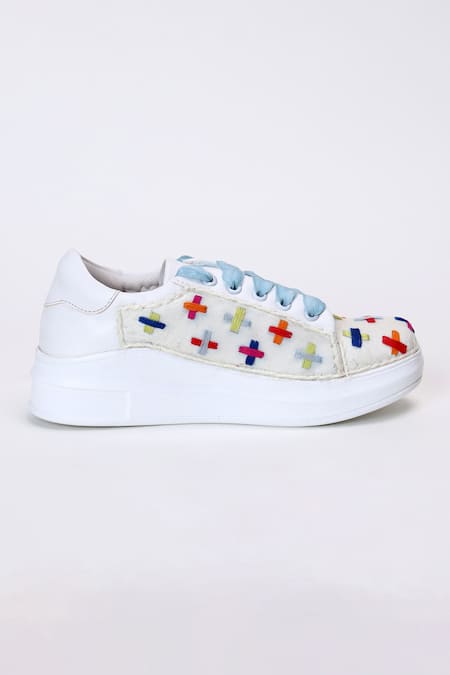 Shop_The Saree Sneakers_White Colored Cross Sneakers _Online_at_Aza_Fashions