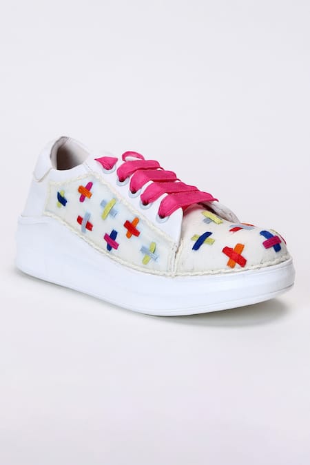 Shop_The Saree Sneakers_White Colored Cross Sneakers 