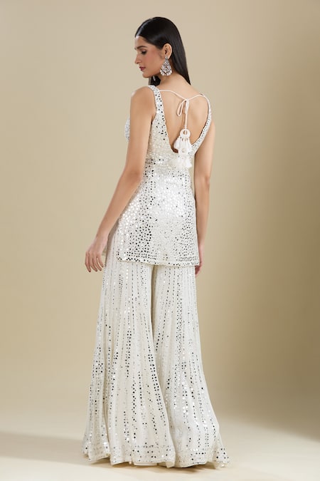 Seema Gujral Ivory Sequin Embellished Sharara Set 