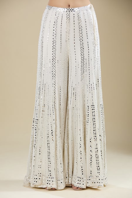 Seema Gujral_Ivory Sequins V-neck Embellished Sharara Set _at_Aza_Fashions