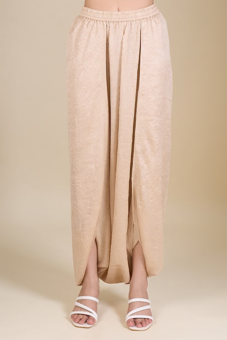 Buy_Aseem Kapoor_Beige Tissue Embroidery Collared Tunic And Draped Pant 