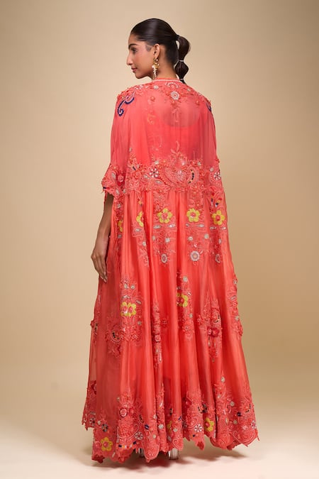 Anamika Khanna Coral Draped Skirt & Jacket Set 