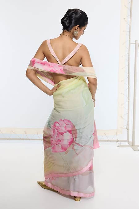 Ekaya Banaras Multi Color Printed Georgette Saree With Running Blouse 