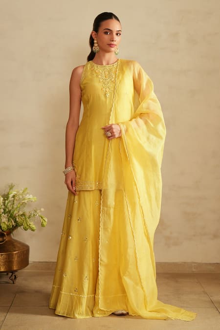 Saisha Lemon Yellow Chanderi Silk Kurta Set 