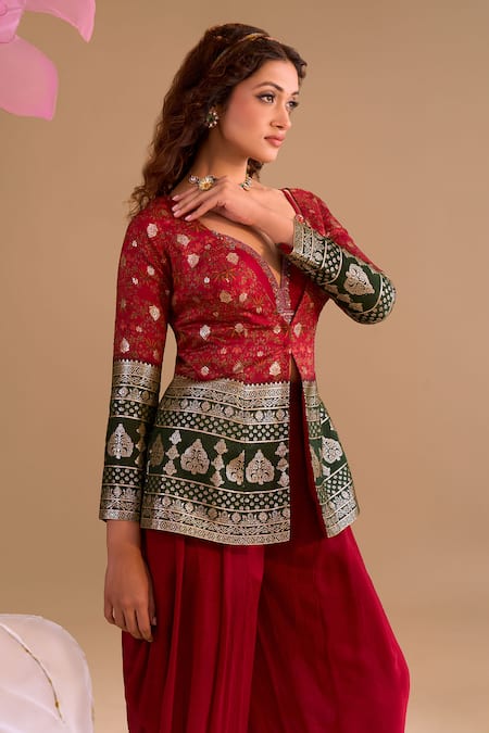 Buy Samyukta Singhania Maroon Silk, Chiffon, Georgette Sequins, Hand Jacket And Dhoti Pant Set Buy_Samyukta Singhania_Maroon Silk, Chiffon, Georgette Sequins, Hand Jacket And Dhoti Pant Set