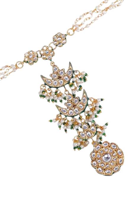 Shop Tad Accessories White Gold Finish Imitation Kundan Hathphool at Aza Fashions Shop_Tad Accessories_White Gold Finish Imitation Kundan Hathphool _at_Aza_Fashions