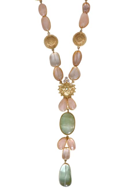 Tad Accessories Green Gold Finish Agate Necklace Online at Aza Fashions Tad Accessories_Green Gold Finish Agate Necklace _Online_at_Aza_Fashions