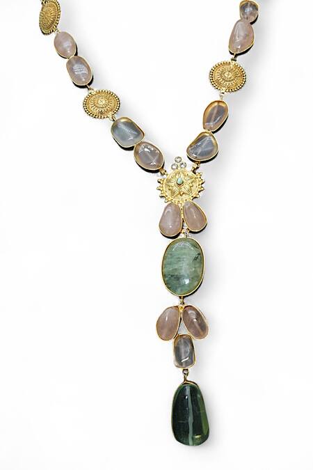 Buy Tad Accessories Green Gold Finish Agate Necklace Online at Aza Fashions Buy_Tad Accessories_Green Gold Finish Agate Necklace _Online_at_Aza_Fashions