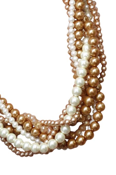 Tad Accessories Gold Finish Glass Pearl Necklace 