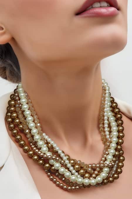 Tad Accessories Gold Finish Glass Pearl Necklace 