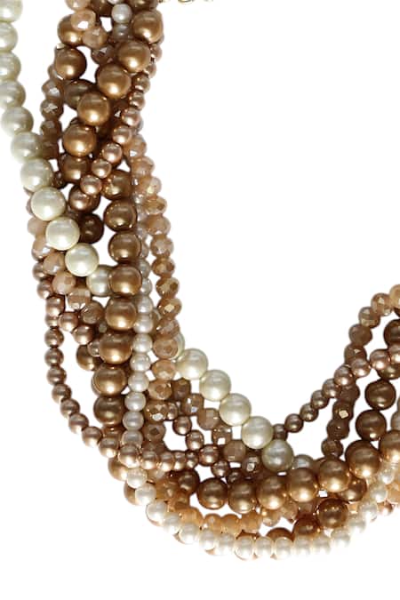 Tad Accessories_Gold Plated Finish Glass Pearl Necklace _Online_at_Aza_Fashions
