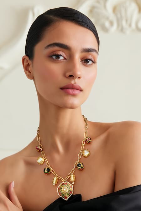 Tad Accessories Gold Finish Kundan Necklace 