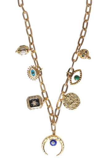 Shop Tad Accessories Gold Plated Finish Charm Necklace at Aza Fashions Shop_Tad Accessories_Gold Plated Finish Charm Necklace _at_Aza_Fashions
