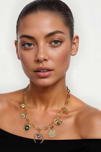 Buy Tad Accessories Gold Plated Finish Charm Necklace at Aza Fashions Buy_Tad Accessories_Gold Plated Finish Charm Necklace _at_Aza_Fashions