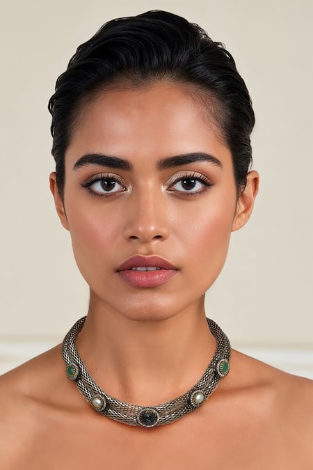 Tad Accessories Multi Color Antique Finish Semi Precious Stone Necklace 