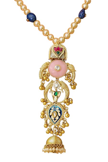Shop Tad Accessories Multi Color Gold Finish Kundan Necklace at Aza Fashions Shop_Tad Accessories_Multi Color Gold Finish Kundan Necklace _at_Aza_Fashions